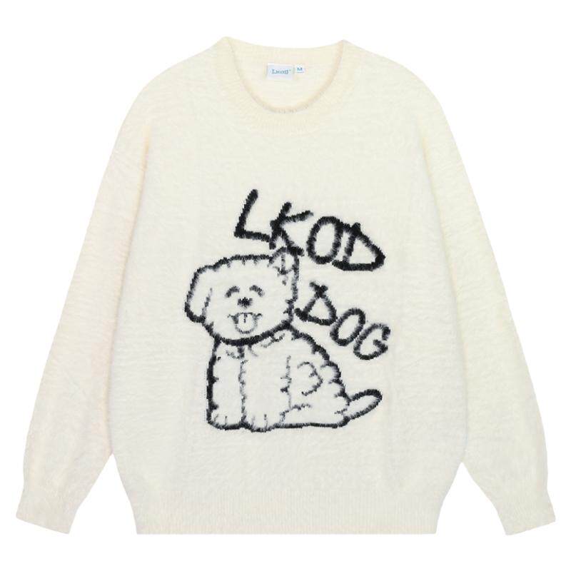 LKOD2022秋冬新款海毛小狗提花毛衣男女情侣款长袖潮牌
