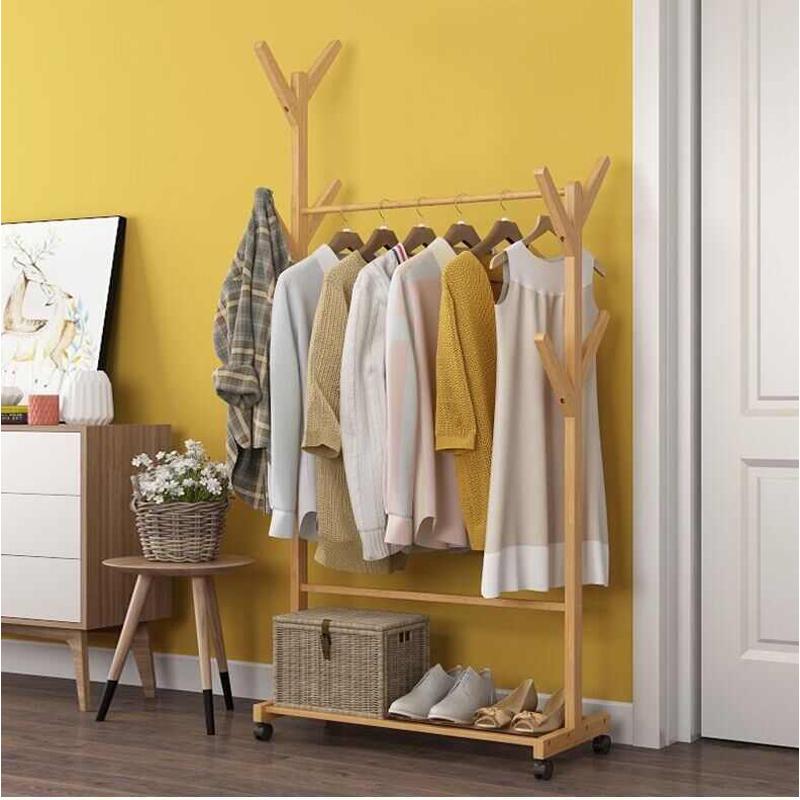 卧室挂衣服衣架落地简易单杆式实木头矮儿童房衣架子实木衣帽架