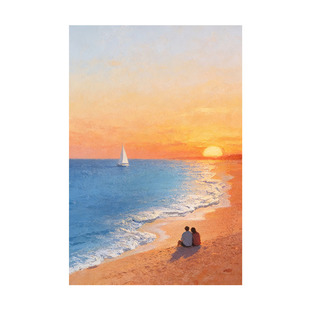 大芬村纯手绘油画海上日出客厅装饰画现代简约立体入户玄关挂画