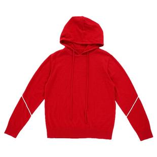 HONRN/红人红色减龄连帽毛衣女春秋薄款套头针织衫休闲宽松上衣