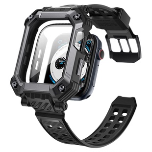SUPCASE 适用苹果apple watch SE3手表带保护壳一体钢化膜series柔软iwatch s7/8/9代腕带卡扣44mm防水汗运动