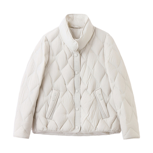 ERAL艾莱依轻薄短款羽绒服女立领菱格90白鸭绒保暖显瘦外套小个子