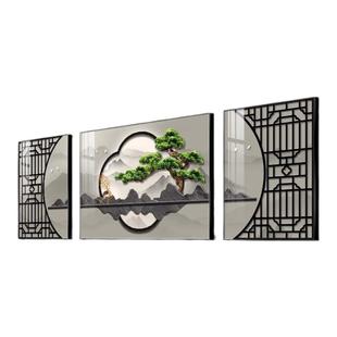 迎客松办公室装饰画新中式禅意茶室背景墙壁画客厅山水挂画高级感