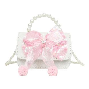 儿童包包女童珍珠手拎包洋气女孩公主斜跨出游包蕾丝蝴蝶小香风包