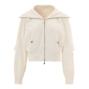 LAMERRY/朗美睿咖啡/米白色大翻领row系卫衣拉链外套短款收腰大气