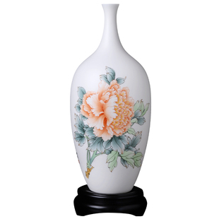 东方泥土庄晓明大师《国色天香》德化白瓷手绘大牡丹花瓶摆件送礼