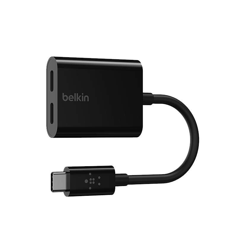 Belkin贝尔金typec转3.5mm音频充电耳机数据线转接头二合一分线器适用iPhone16promax兼容华为三星