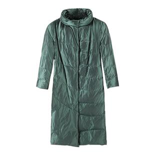靓诺绿色长款羽绒服时尚气质立领女士冬季新款保暖上衣LY16450A