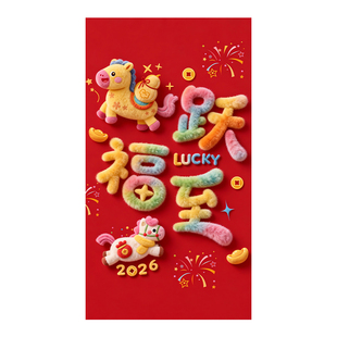 2026气球拍照道具马新年装饰品氛围布置春节毛绒条幅挂布KT板立柱