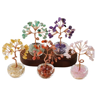 天然水晶发财树办公室工位玄学好运桌面装饰创意水晶树车载小摆件