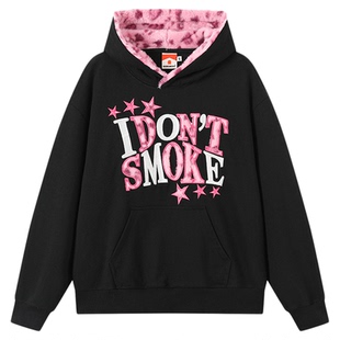 HandSeven美式重磅卫衣豹纹字母刺绣秋冬连帽卫衣加厚ins百搭潮牌