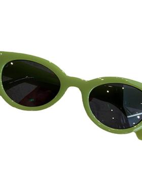 ins绿色框架椭圆复古韩版夜店