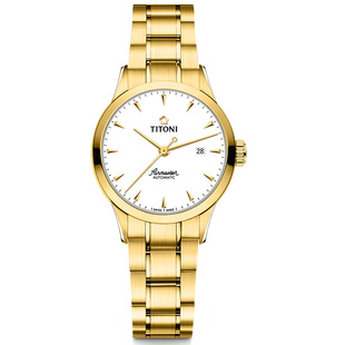 【新品】Titoni瑞士梅花手表女士腕表空中霸王系列自动机械表金表