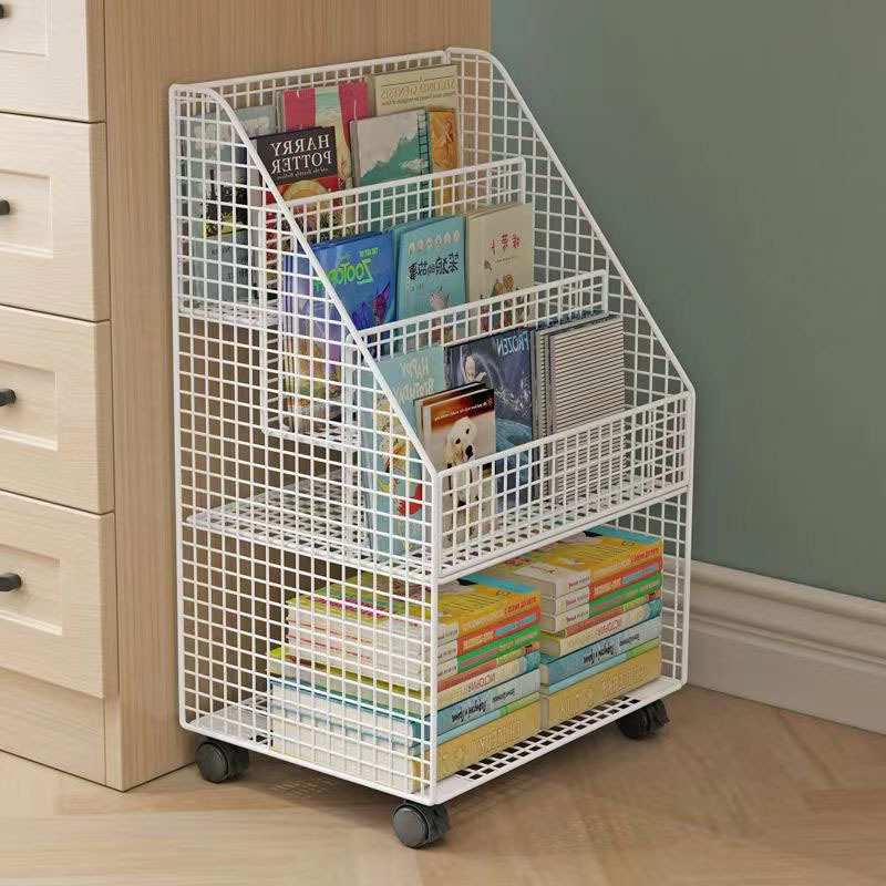 儿童书架落地置物架绘本书柜移动简易带宝宝阅读架轮一体靠墙收纳