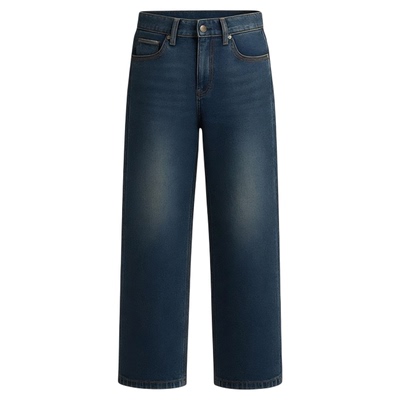 森马宽松直筒牛猫须复古牛仔裤男