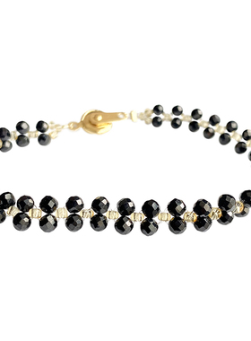 天然黑尖晶石手链切角双排黑水晶