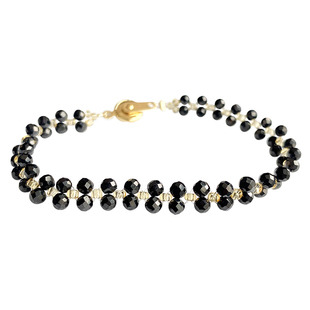 夜中星天然黑尖晶石手链切角闪亮双排黑水晶手串简约个性百搭礼物