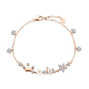 迪士尼花蝶之约浪漫轻奢闪耀锆石镶嵌甜美恋人手饰S925银手链瑰金