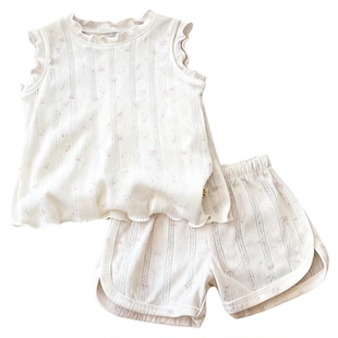 2026夏季新款女宝休闲碎花无袖套装居家套装短裤