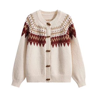 撤柜费尔岛古着牛角扣开衫毛衣女秋冬设计感宽松针织衫慵懒风外套