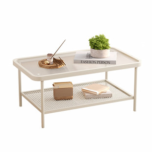 奶油风长方形玻璃茶几简约现代出租屋方桌小户型客厅轻奢高级桌子