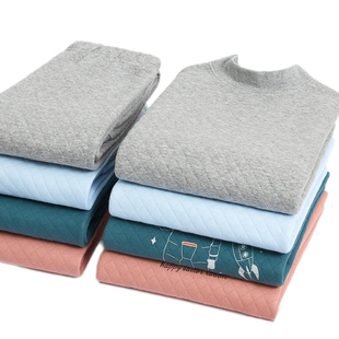 猫人儿童保暖内衣男孩大童秋衣秋裤套装全纯棉三层夹棉青少年加厚