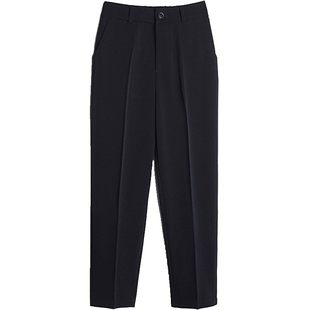 西装裤女九分矮个子2025新款直筒高腰显瘦小脚黑色裤子职业夏薄款