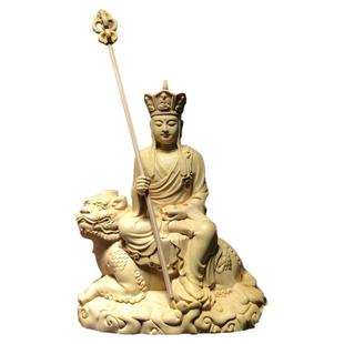 崖柏黄杨木雕骑谛听大愿地藏王菩萨人物佛像摆件家居车载寺庙装饰