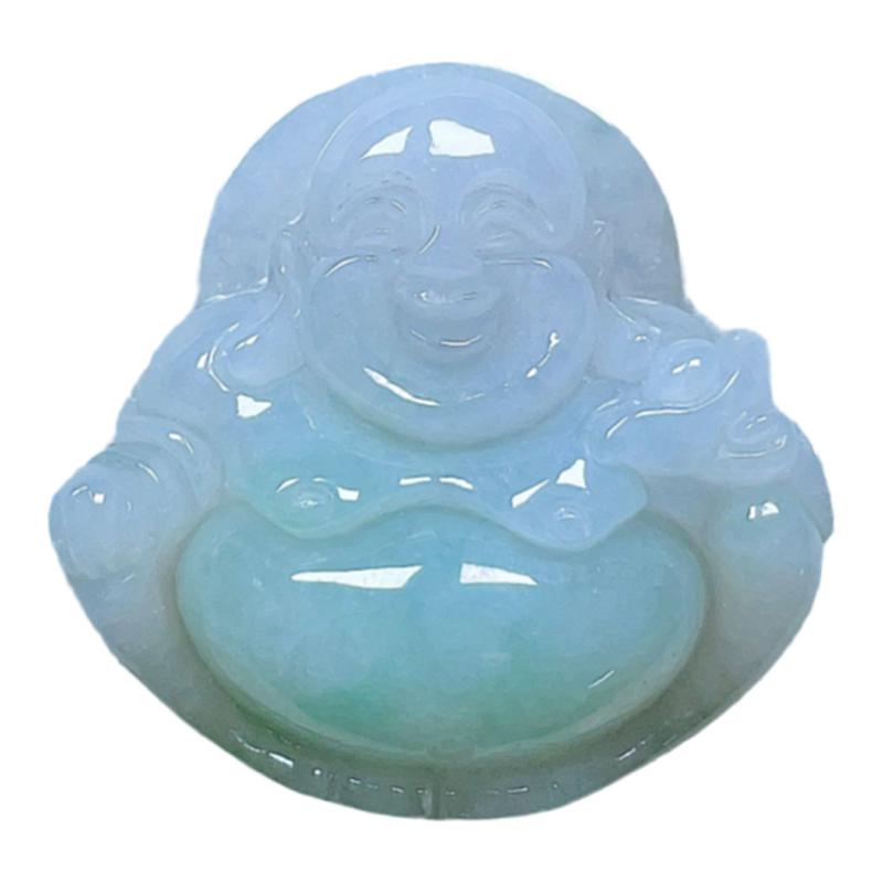 缅甸翡翠吊坠笑佛忠贤A货淡紫绿