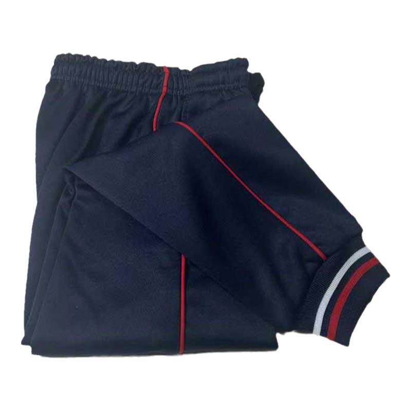 藏蓝色细红条冬季厚款加绒男女通用初高中小学生防风保暖校服裤子