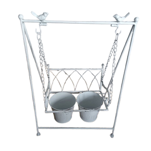 铁艺小鸟秋千花架新款做旧铁皮花桶双桶花架子落地式花盆架无底孔