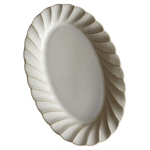 法式西餐盘家用椭圆鱼盘复古浮雕水果盘子中古风蒸鱼盘甜品早餐盘