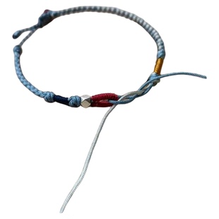 可穿珠原创新中式民族风红绳手工编织情人结半成品手绳 银珠手链