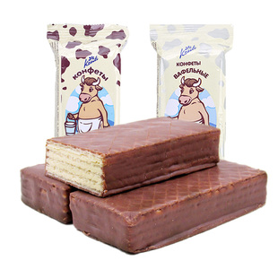俄罗斯进口康吉大奶牛威化巧克力奶油饼干散装零食品konti年货