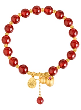 阿吉豆手链S925银红玛瑙葫芦手串