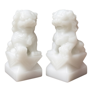 玉石狮子摆件一对招财镇宅守门狮家居客厅办公室玄关风水装饰礼品