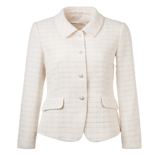 名师路白色西装外套女上衣2025冬装新款长袖毛呢翻领修身厚绵羊毛