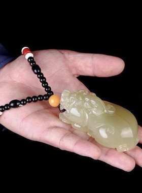 新疆包邮真玉貔貅手把件青玉原石男女玉皮休招财阿富汗玉天然玉石