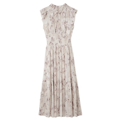 SNIDEL2025秋冬新品优雅荷叶边小飞袖印花茶歇连衣裙SWFO254139