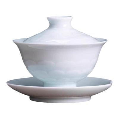 景德镇昌南影青瓷器泡茶盖碗一套