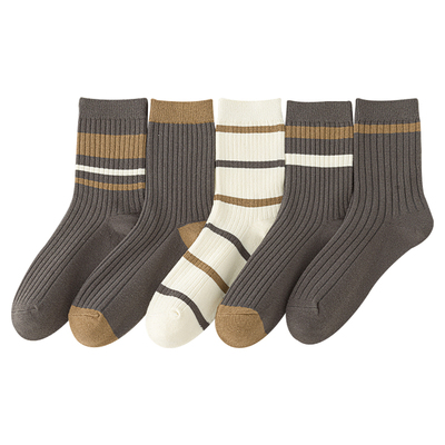 男士袜子男款纯棉防臭秋冬季中筒袜7A抗菌新疆棉袜拼色条纹长筒袜