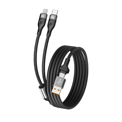 一拖二数据线100W快充Typec双头二拖二充电线PD27W二合一适用华为苹果15/14Pro13车载ipad平板安卓四合一闪充