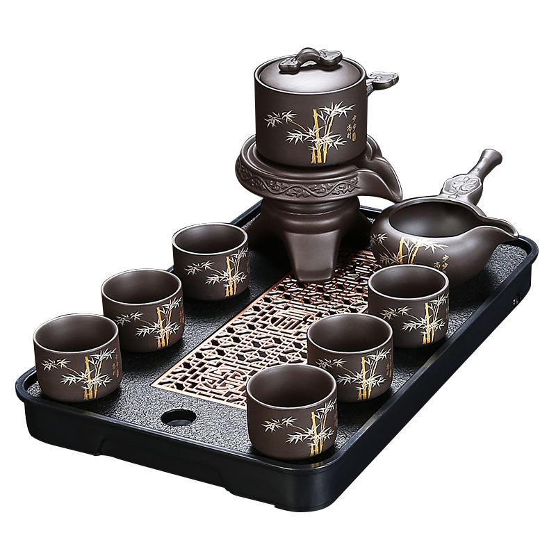 紫砂石磨自动茶具步步高升茶壶懒功夫茶具