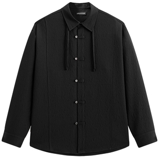 【新中式衬衫】太平鸟男装 休闲衬衫时尚新款国风盘扣提花衬衫男