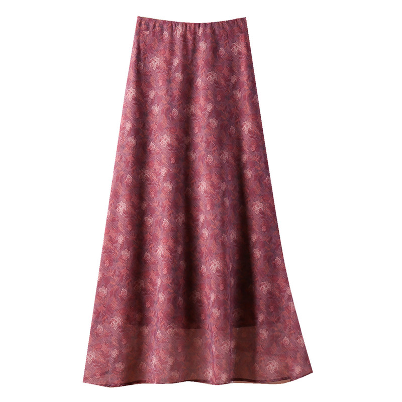 法式复古碎花A字长款半身裙