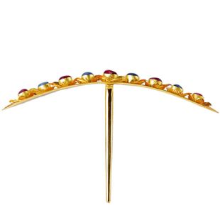 仿明代，古装头饰汉服配饰银镀金錾刻镶嵌红蓝宝石花钿儿发簪