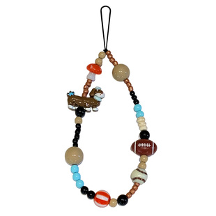 橄榄球小狗手机链可爱串珠挂件ccd相机挂饰ins包包挂链相机链珠链