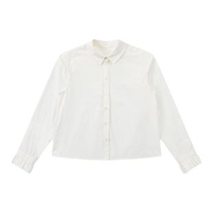 SIMPLY PUT 甜美60S高密全棉府绸精致诗人荷叶袖短款翻领衬衫女