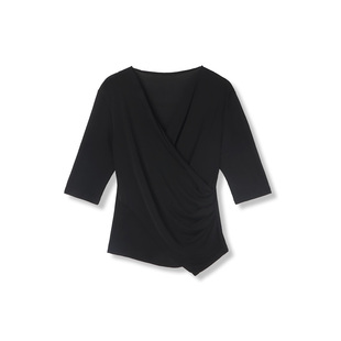 【100%针织桑蚕丝】枫竺黑色V领收腰衬衫女2025夏季薄款真丝上衣