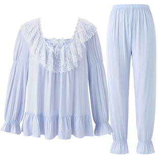 商场同款MYBODY新款睡衣女款甜美蕾丝花边领宫廷风宽松家居服套裝